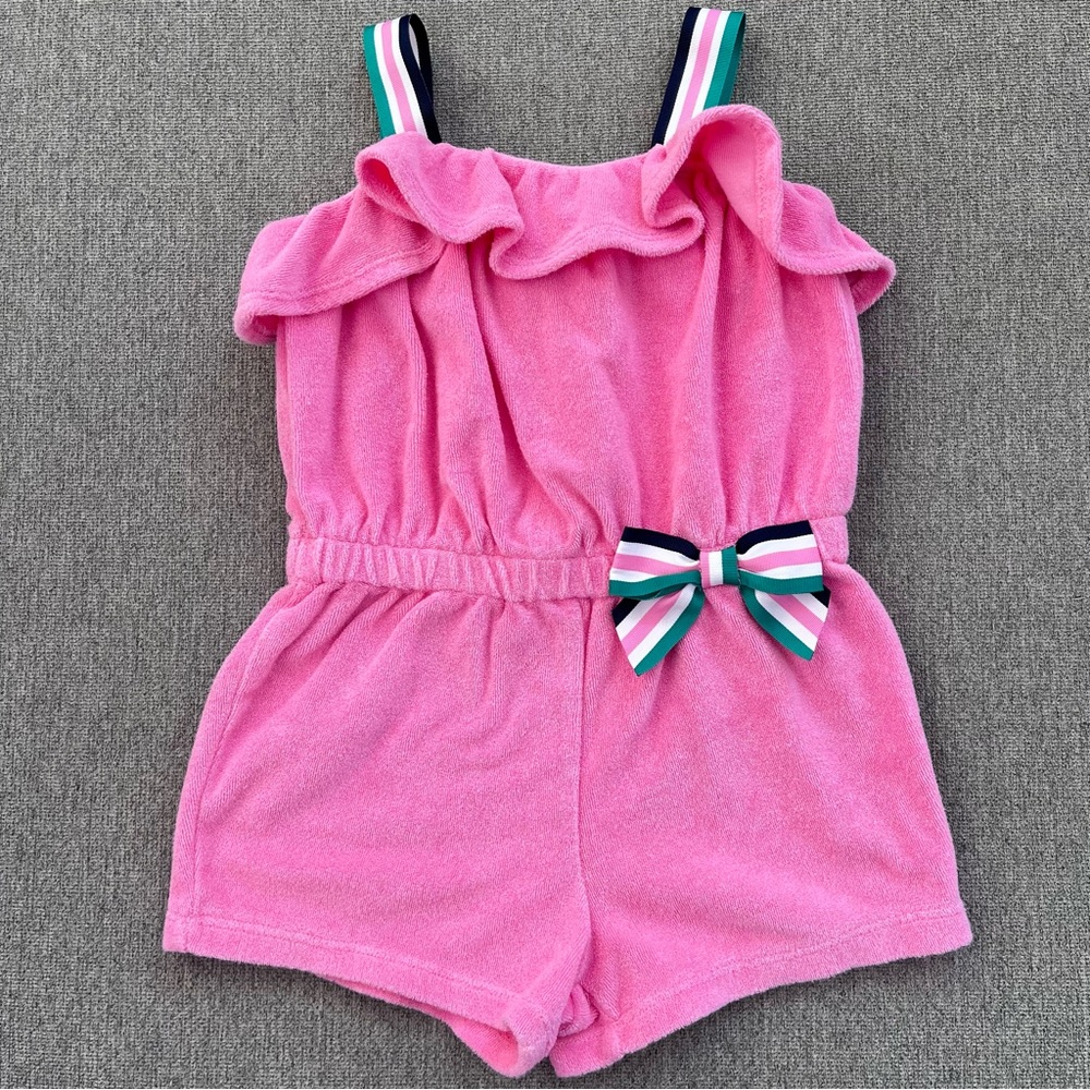 Janie and Jack Girl’s Terry Cloth Romper Size 3 Ruffled Barbie Pink Beach Vacay